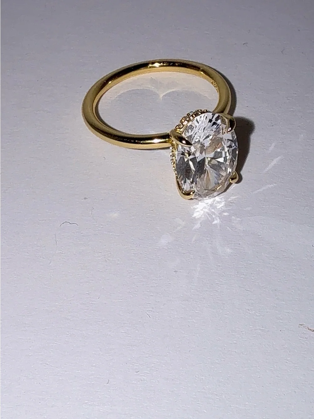 3.5 CT Oval Cubic Zirconia Engagement Ring Gold Over S925 Silver Size 6